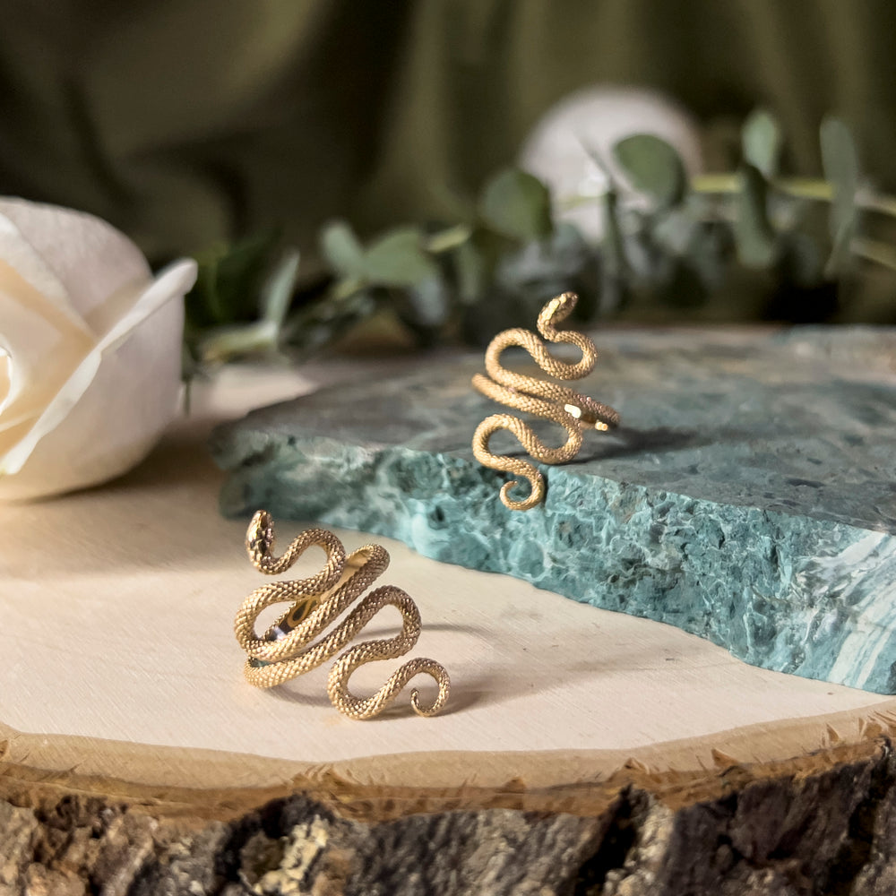 Bronze adjustable snake ring.
