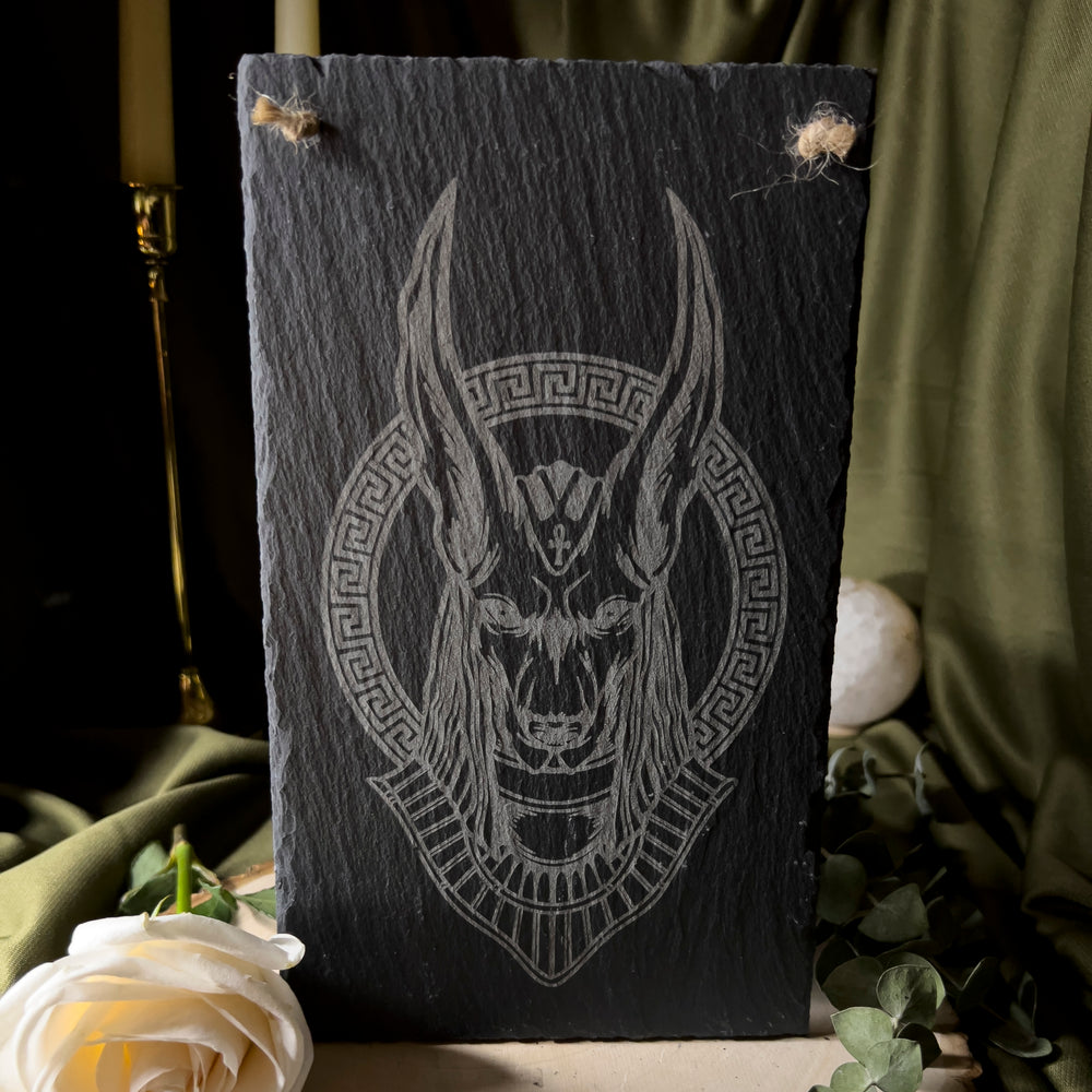 Further back photo of the Anubis art piece.