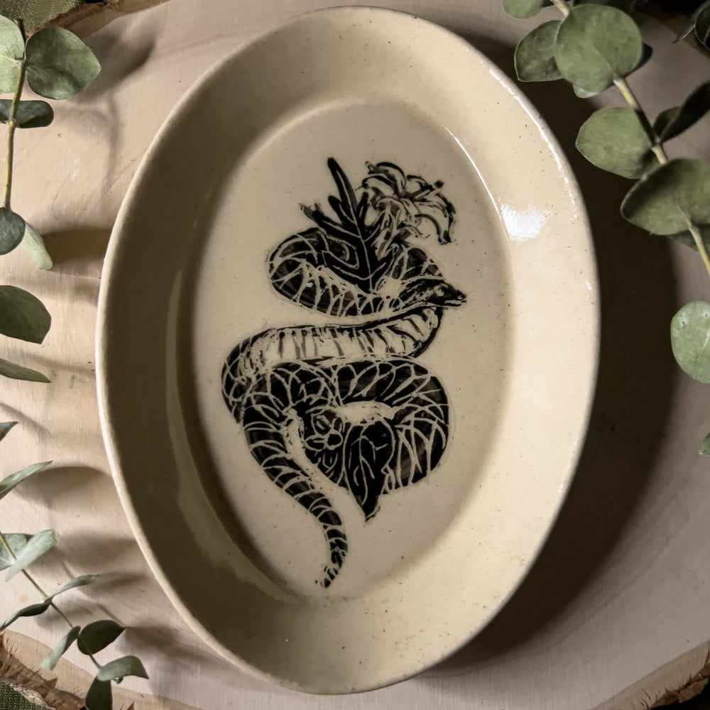 Snake and Poison Plant Ceramic Offering Plate
