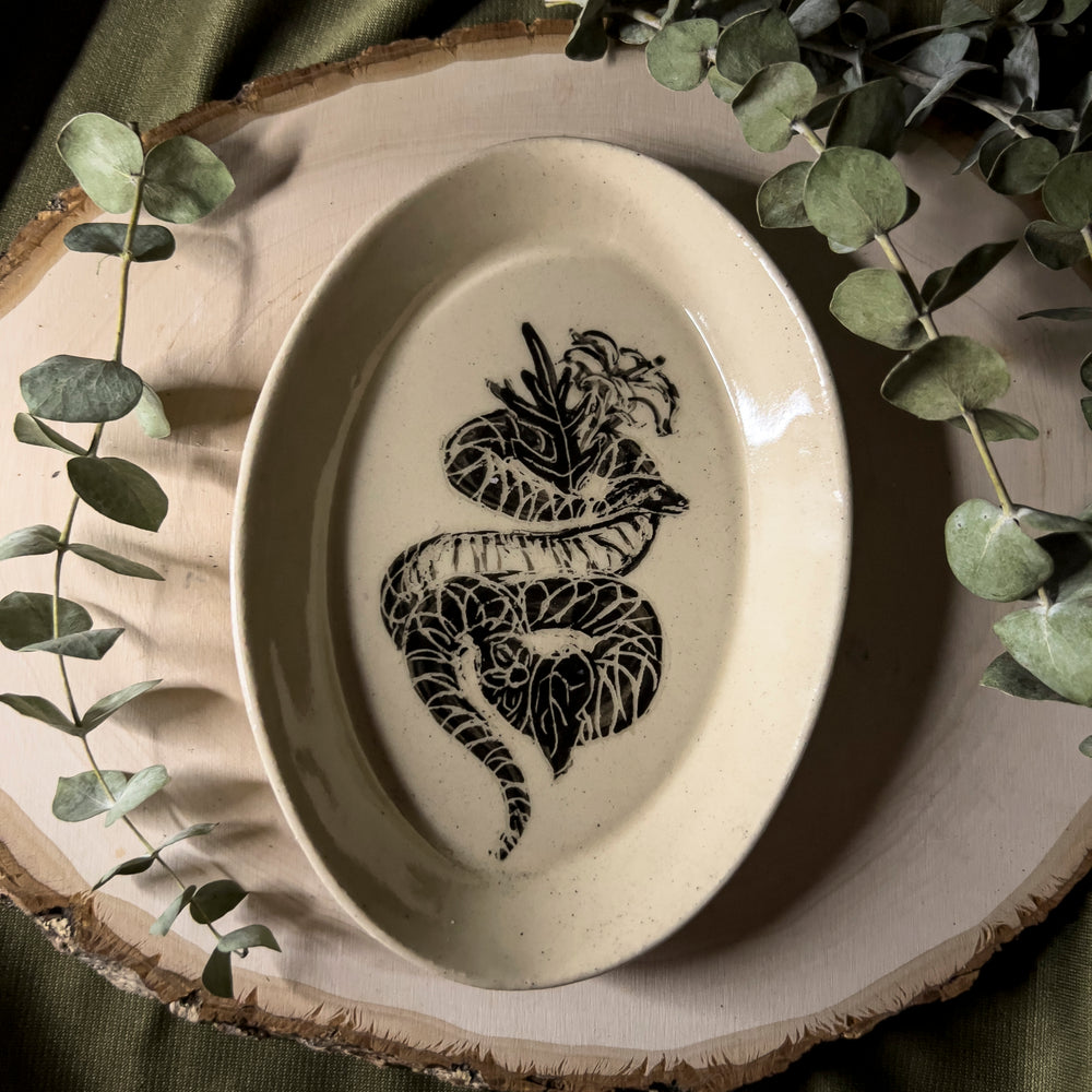 Snake and Poison Plant Ceramic Offering Plate